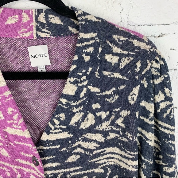 Nic + Zoe Animal Instincts Zebra Striped Sweater Button Front Cardigan Small - Picture 9 of 16